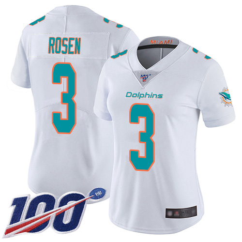 Nike Miami Dolphins #3 Josh Rosen White Women Stitched NFL 100th Season Vapor Limited Jersey
